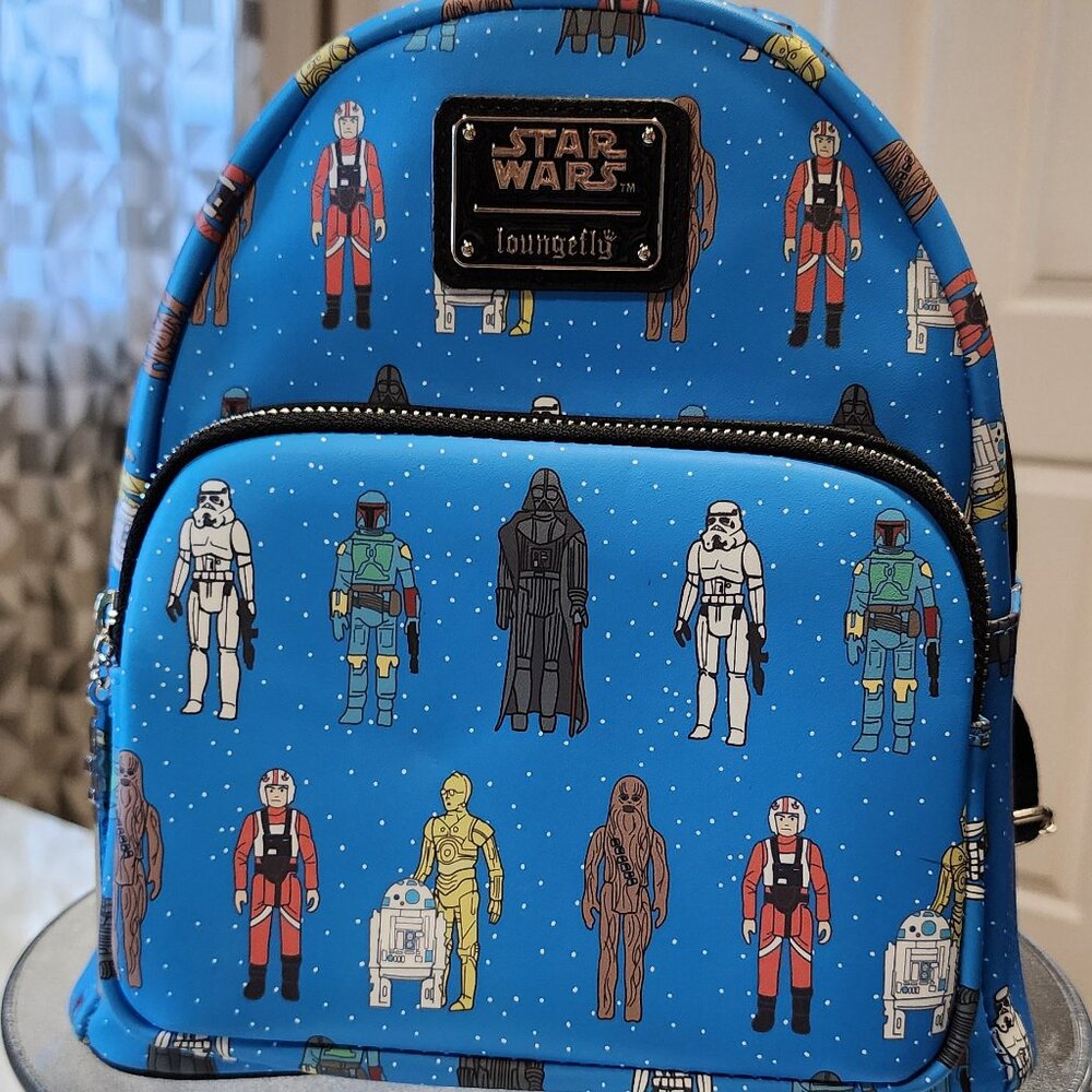 Loungefly Star Wars Retro Action Figure Blue Allover Print Mini Backpack